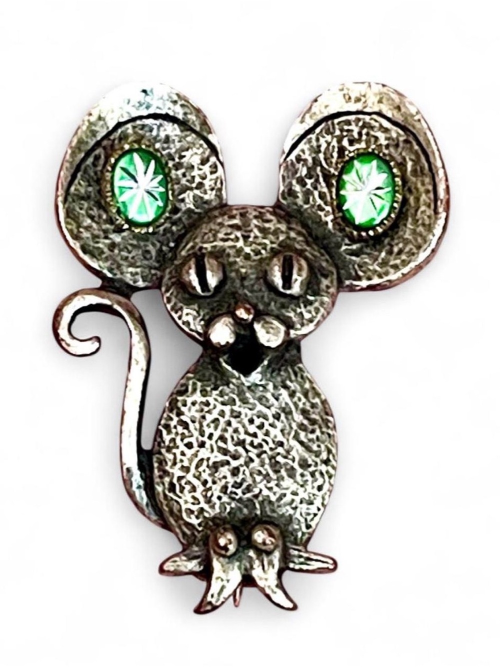 Vintage 1970s Torino-Style Pewter Mouse Brooch Pin Earring Holder Whimsical EUC - Picture 3 of 10
